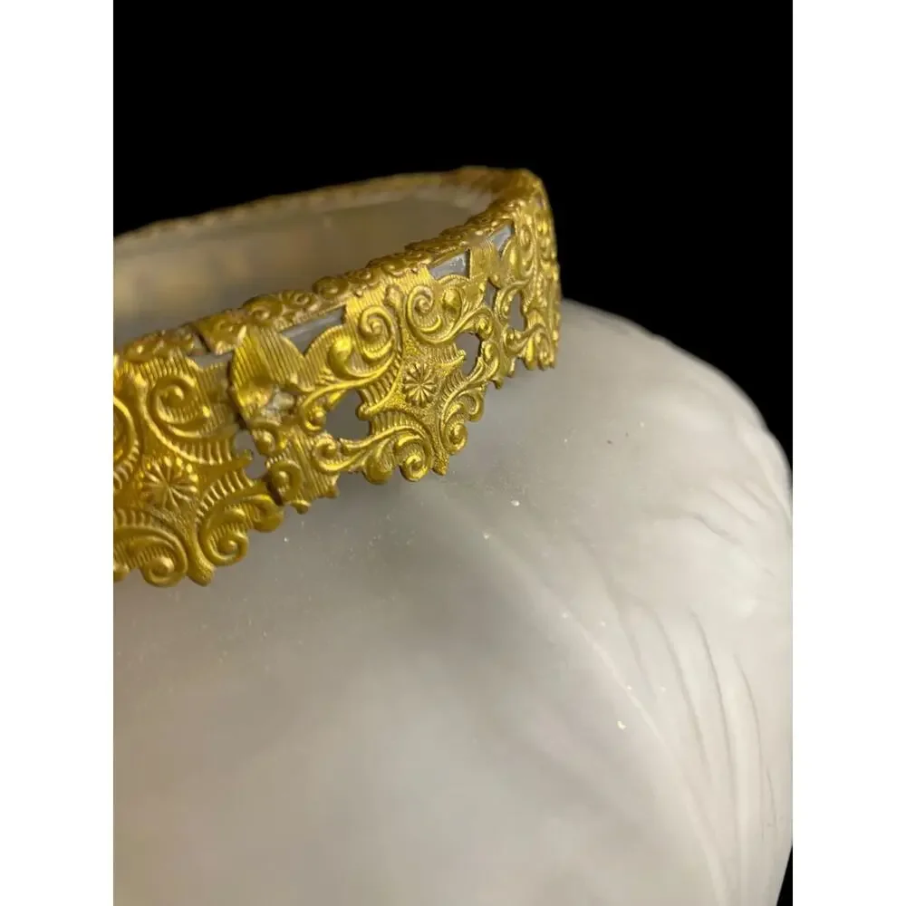 Vintage Art Nouveau Satin Glass Vase Brass Ormolu Fittings Poppy Design 9